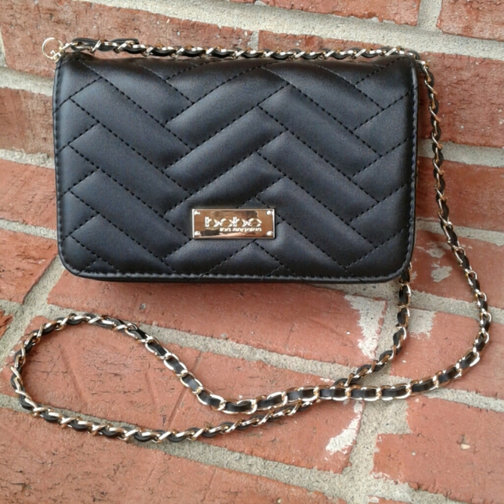 bebe Black Quilted Faux Leather Crossbody Bag